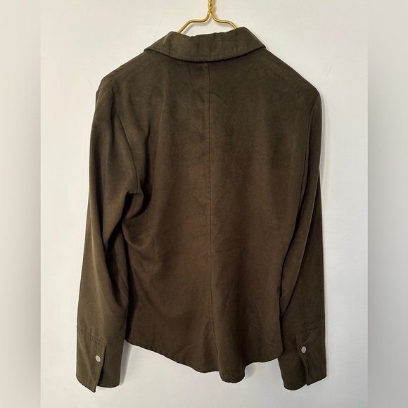 Vintage Express Bleus Green Faux Suede Long Sleeve Snap Front Shirt Sz Medium - Picture 2 of 5